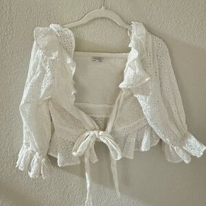 Tie front eyelet crop top
